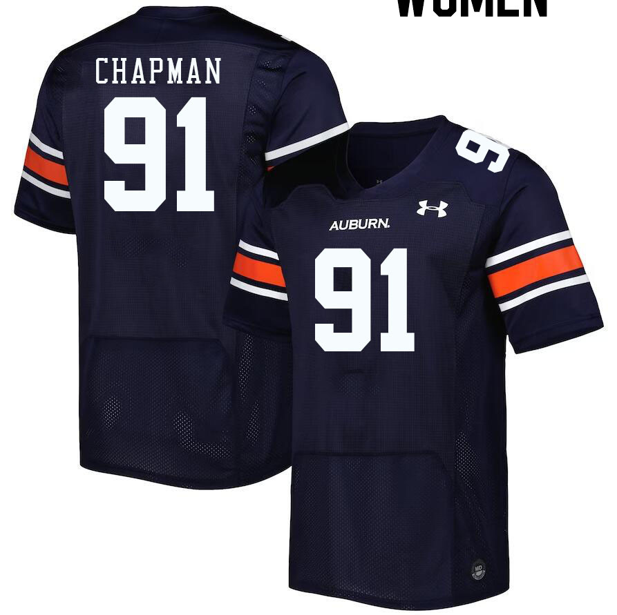 Women #91 Oscar Chapman Auburn Tigers College Football Jerseys Stitched-Navy - Click Image to Close